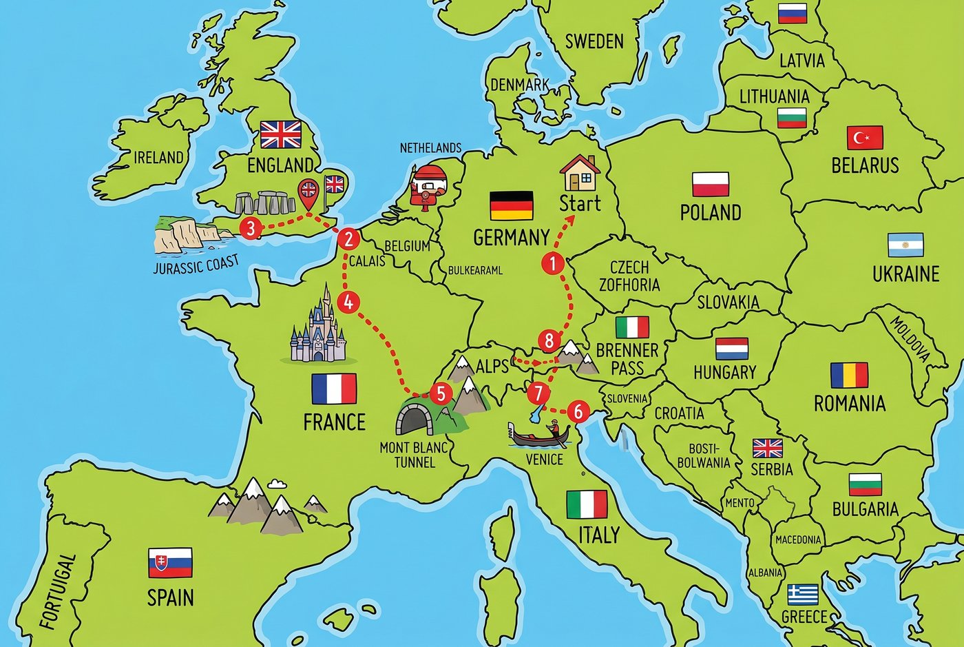 Routenkarte Europa